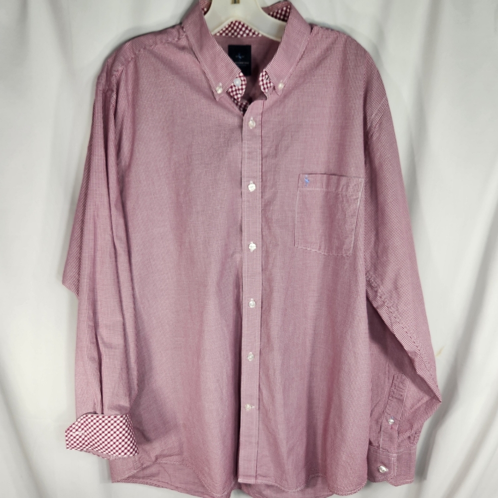 Tailor Byrd Collection Red & White Check Button Down Long Sleeve Shirt Sz XLarge